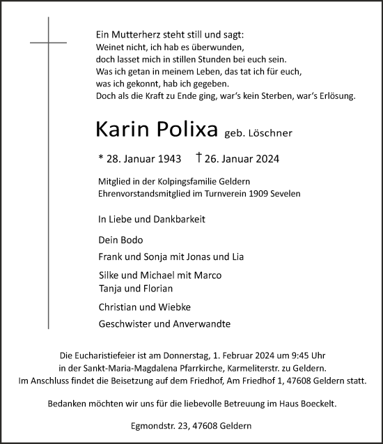 Traueranzeige von Karin Polixa von NNA