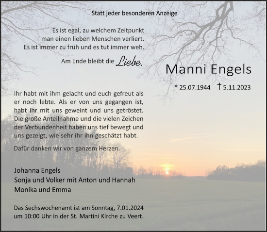 Traueranzeige von Manni Engels von NNA