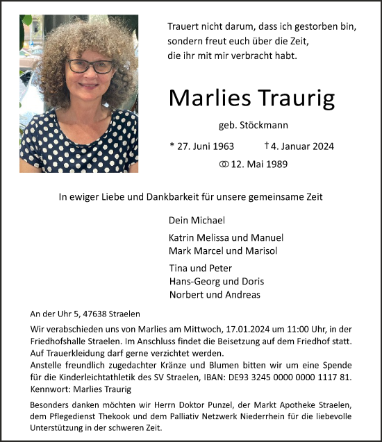 Traueranzeige von Marlies Traurig von NNA