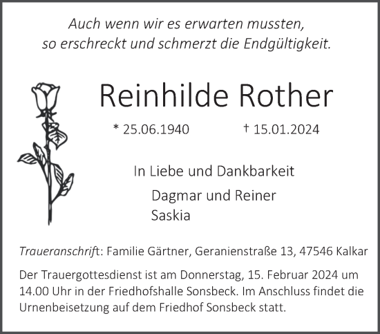 Traueranzeige von Reinhilde Rother von NNA