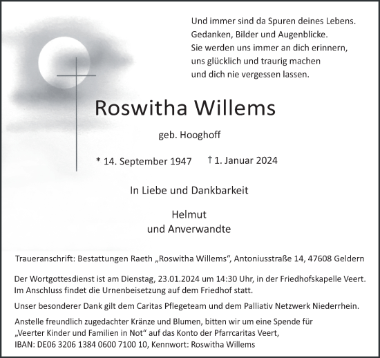 Traueranzeige von Roswitha Willems von NNA