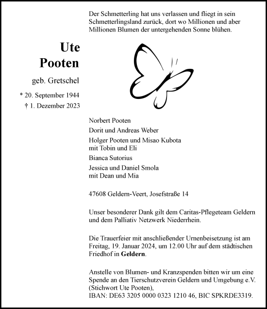 Traueranzeige von Ute Pooten von NNA