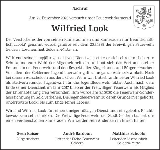Traueranzeige von Wilfried Look von NNA