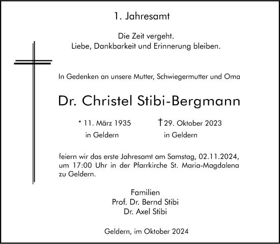 Traueranzeige von Christel Stibi-Bergmann von NNA
