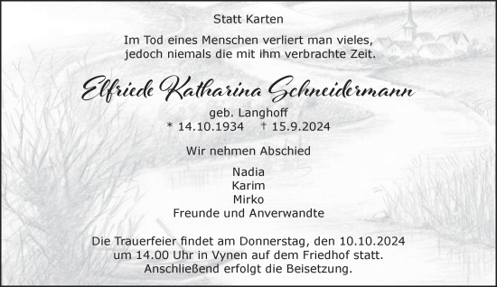 Traueranzeige von Elfriede Schneidermann von NNA