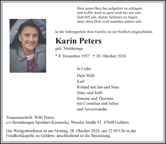 Traueranzeige von Karin Peters von NNA