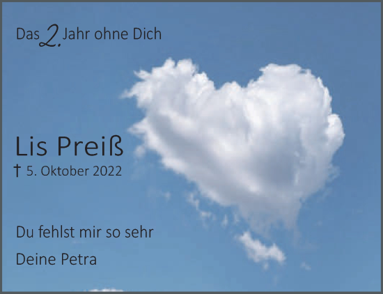 Traueranzeige von Lis Preiß von NNA