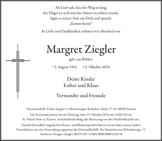 Traueranzeige von Margret Ziegler von NNA