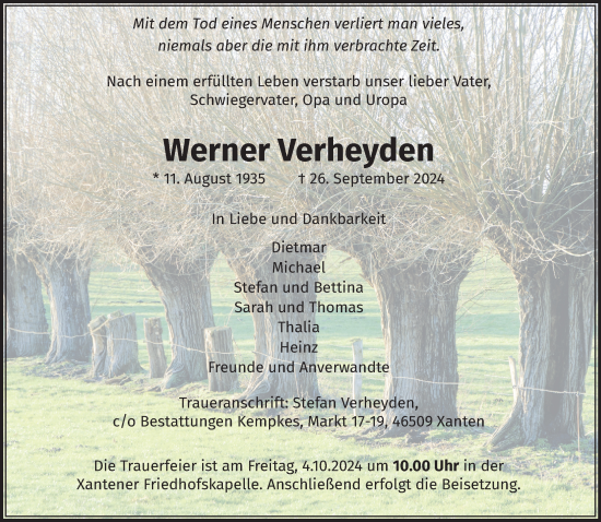 Traueranzeige von Werner Verheyden von NNA