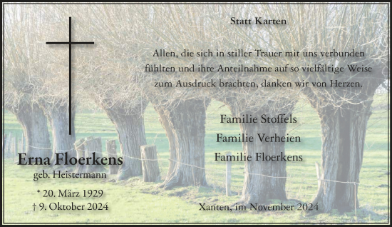 Traueranzeige von Erna Floerkens von NNA