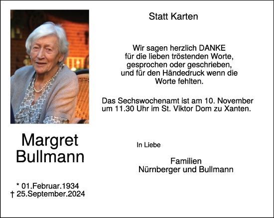 Traueranzeige von Margret Bullmann von NNA