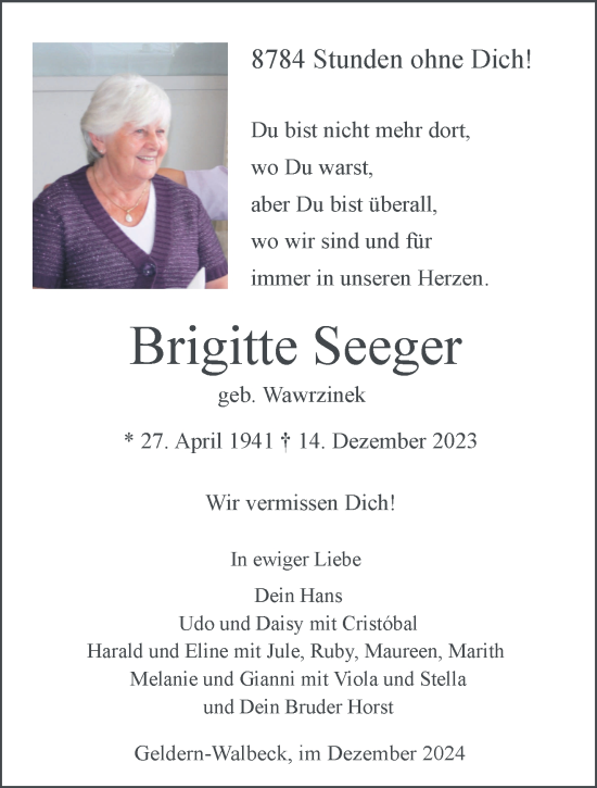 Traueranzeige von Brigitte Seeger von NNA