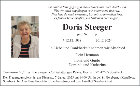 Traueranzeige von Doris Steeger von NNA