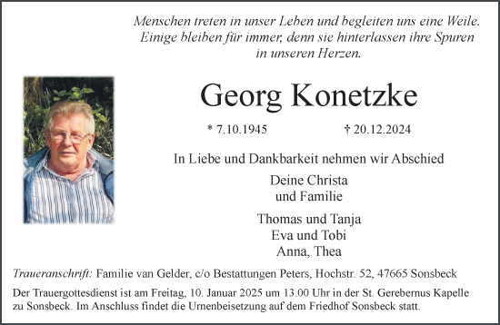 Traueranzeige von Georg Konetzke von NNA