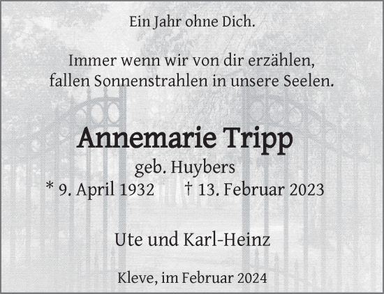 Traueranzeige von Annemarie Tripp von NNA