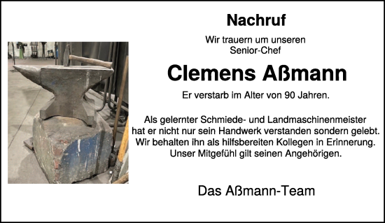 Traueranzeige von Clemens Aßmann von NNA