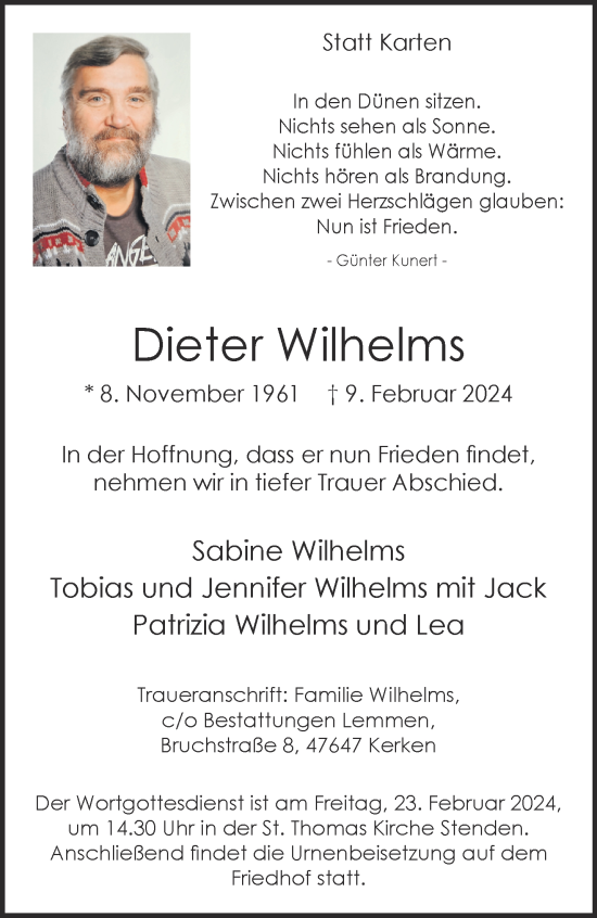 Traueranzeige von Dieter Wilhelms von NNA