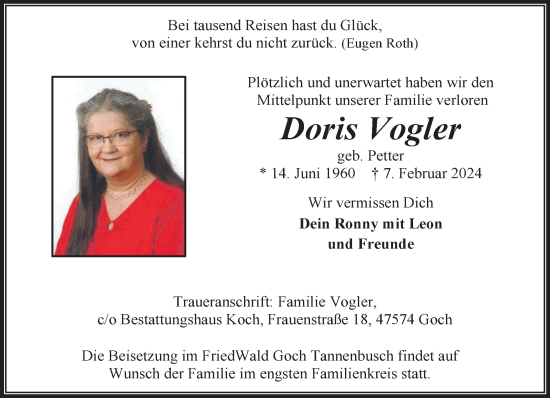 Traueranzeige von Doris Vogler von NNA