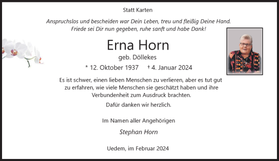 Traueranzeige von Erna Horn von NNA