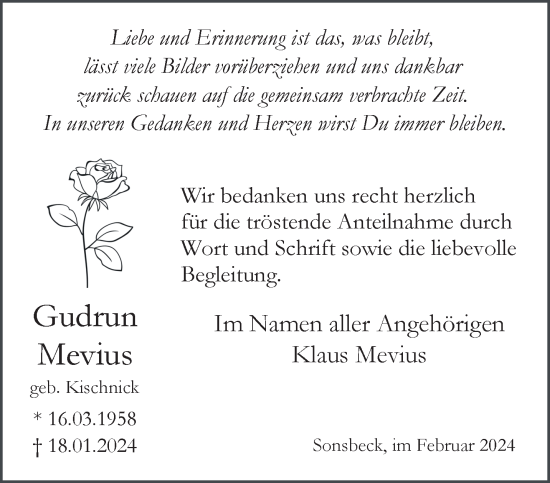 Traueranzeige von Gudrun Mevius von NNA