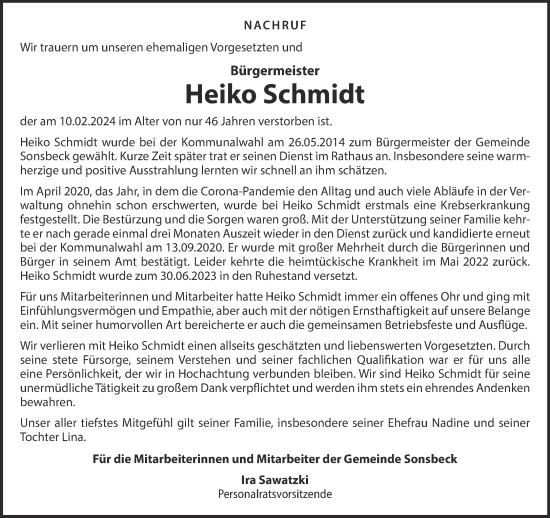 Traueranzeige von Heiko Schmidt von NNA