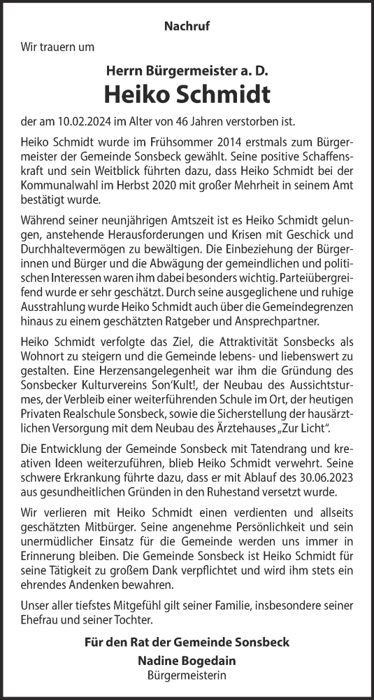 Traueranzeige von Heiko Schmidt von NNA