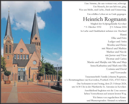 Traueranzeige von Heinrich Rogmann von NNA