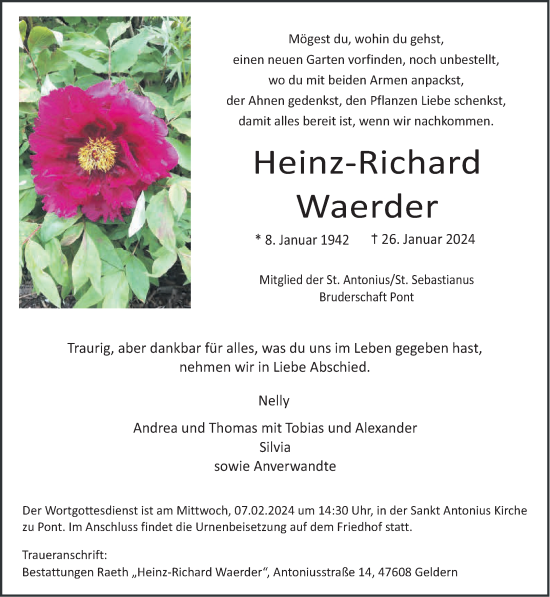 Traueranzeige von Heinz-Richard Waerder von NNA