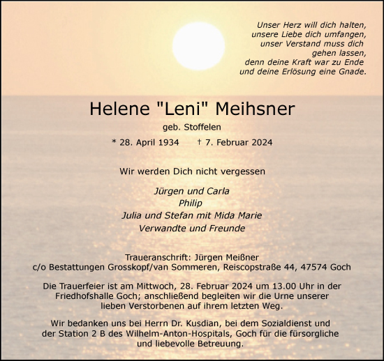 Traueranzeige von Helene Meihsner von NNA
