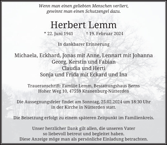 Traueranzeige von Herbert Lemm von NNA