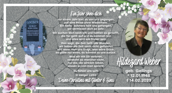 Traueranzeige von Hildegard Weber von NNA