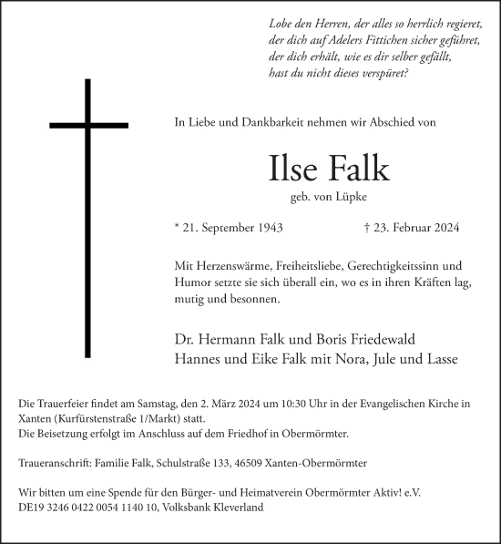 Traueranzeige von Ilse Falk von NNA