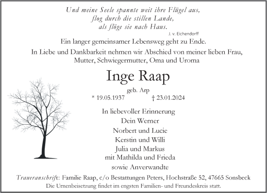 Traueranzeige von Inge Raap von NNA