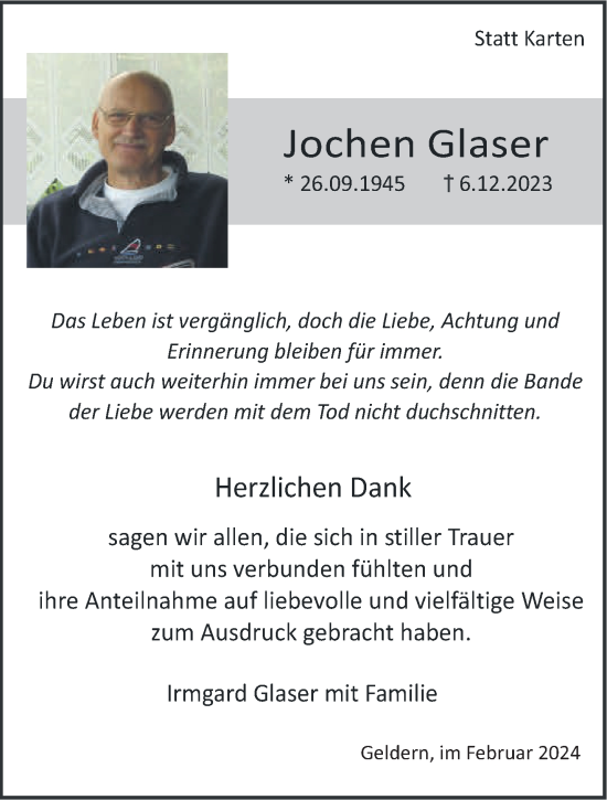 Traueranzeige von Jochen Glaser von NNA