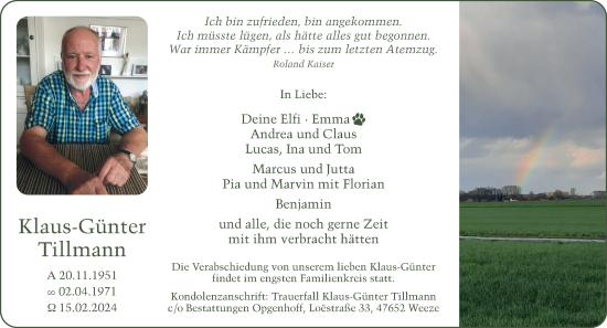 Traueranzeige von Klaus-Günter Tillmann von NNA