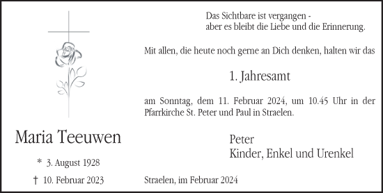 Traueranzeige von Maria Teeuwen von NNA