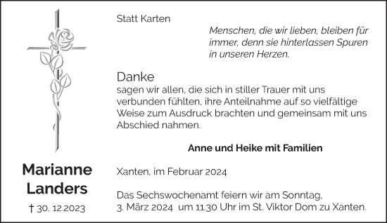Traueranzeige von Marianne Landers von NNA