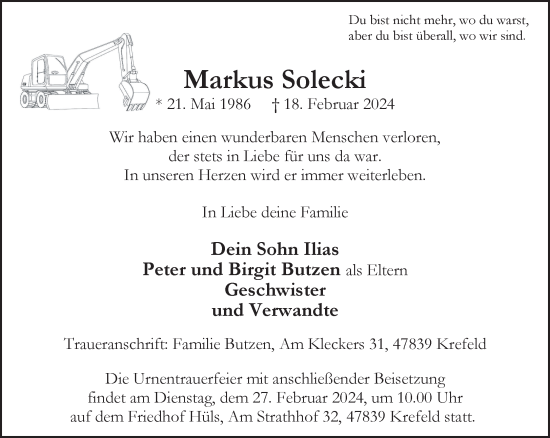 Traueranzeige von Markus Solecki von NNA