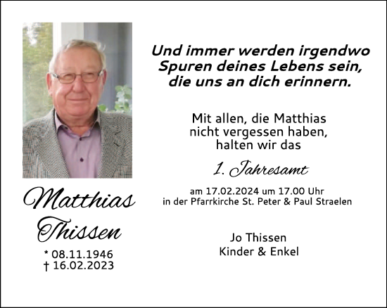 Traueranzeige von Matthias Thissen von NNA