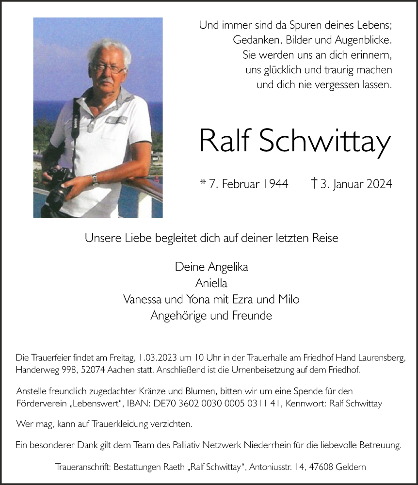  Traueranzeige für Ralf Schwittay vom 03.02.2024 aus NNA