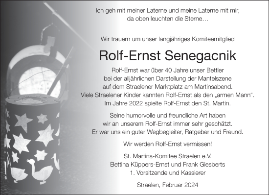 Traueranzeige von Rolf-Ernst Senegacnik von NNA