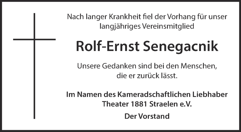  Traueranzeige für Rolf-Ernst Senegacnik vom 28.02.2024 aus NNA