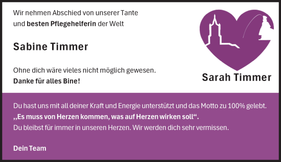 Traueranzeige von Sabine Timmer von NNA