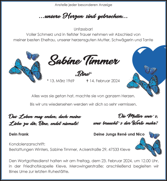 Traueranzeige von Sabine Timmer von NNA