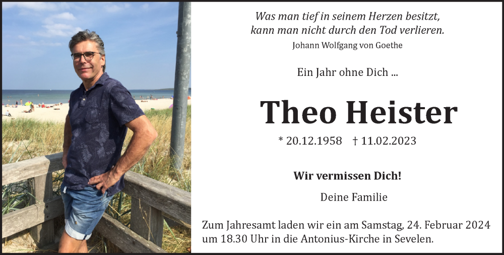  Traueranzeige für Theo Heister vom 10.02.2024 aus NNA