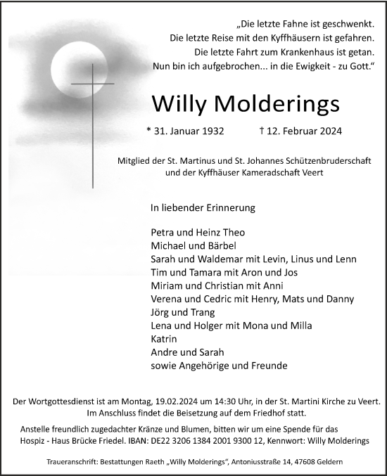 Traueranzeige von Willy Molderings von NNA