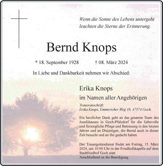 Traueranzeige von Bernd Knops von NNA