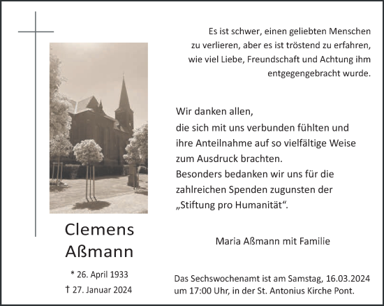 Traueranzeige von Clemens Aßmann von NNA