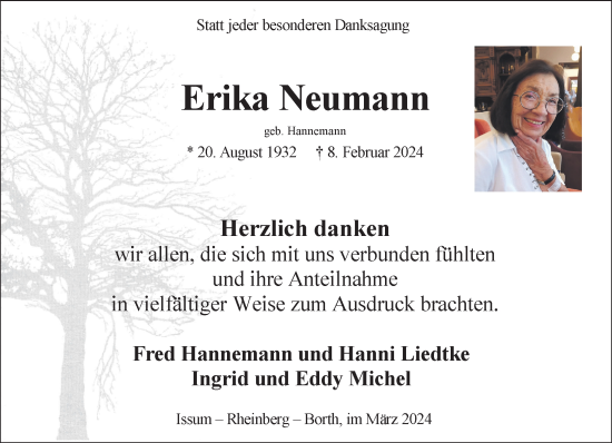 Traueranzeige von Erika Neumann von NNA