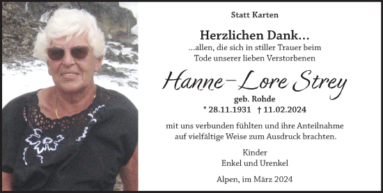 Traueranzeige von Hanne-Lore Strey von NNA